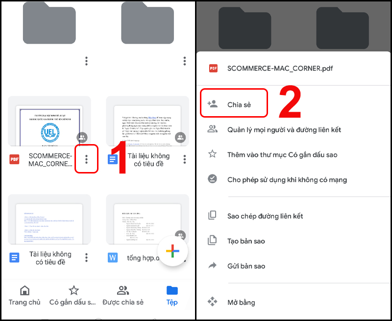 Chọn file Google Drive cần chia sẻ