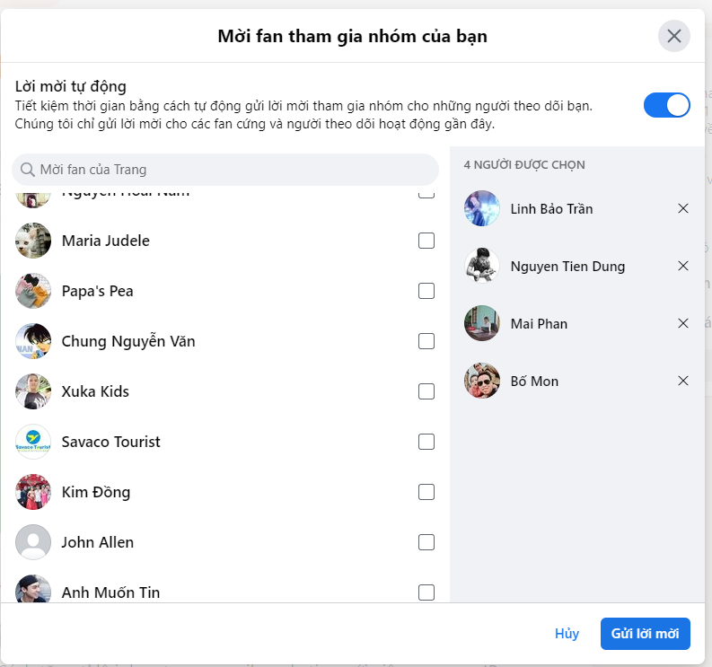 Mời thành viên vào nhóm Facebook từ trang Fanpage