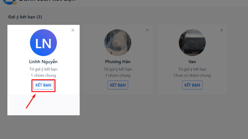 Kết bạn với các liên lạc được gợi ý