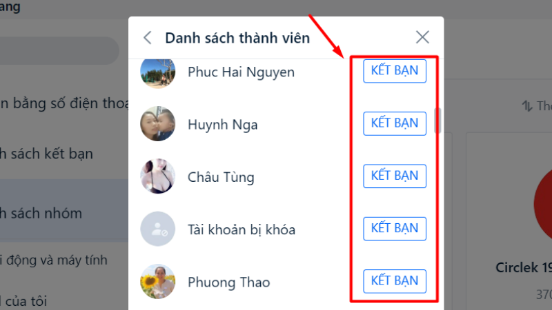 Kết bạn với các thành viên khác trong nhóm