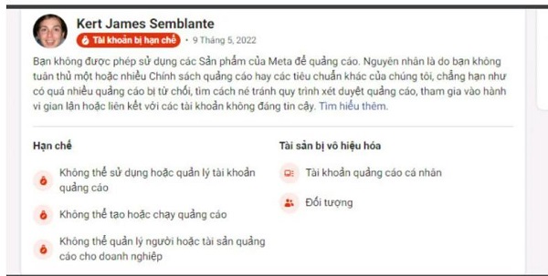 Tài khoản bị báo cáo